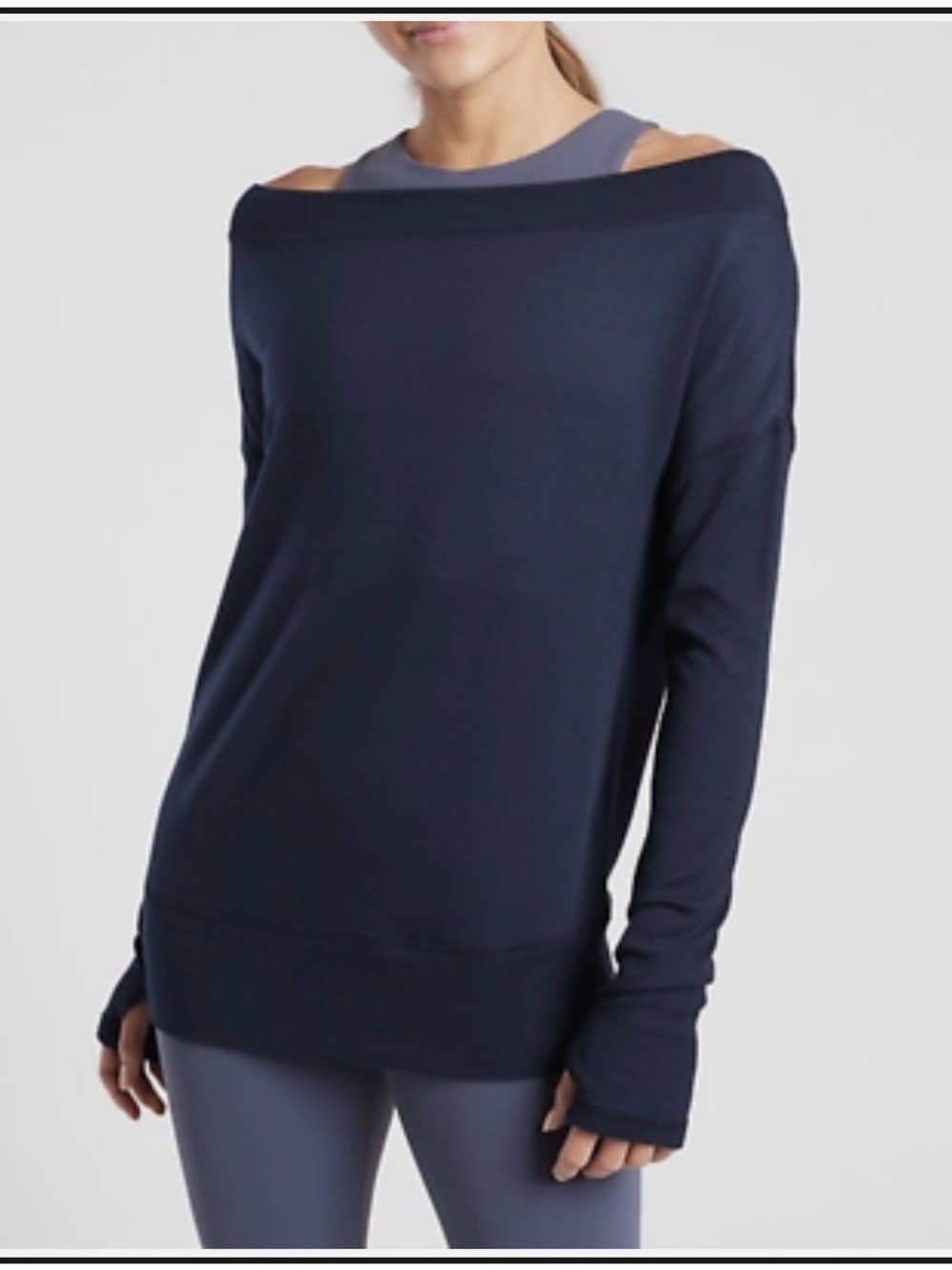 Athleta Navy Blue BEYOND SOFT BARRE Long Sleeve Athletic Shirt Women’s Size M